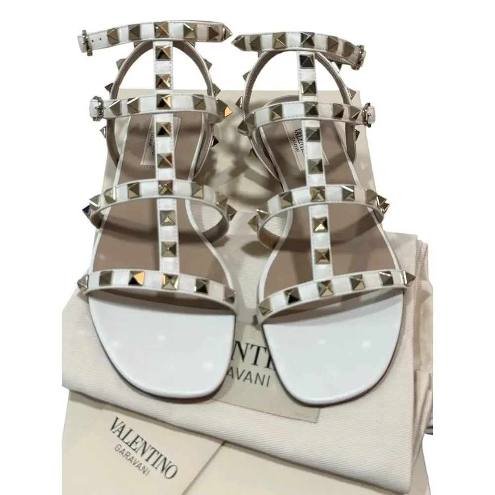 Valentino Garavani Rockstud Caged Leather Slide Sandal Ivory 36